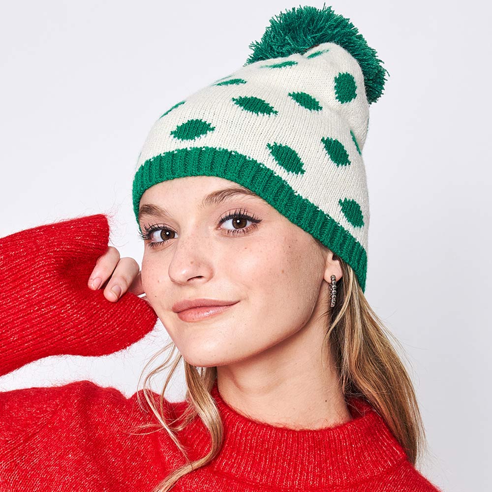 HATEGORY Polka Dot Pom Pom Beanie Hat