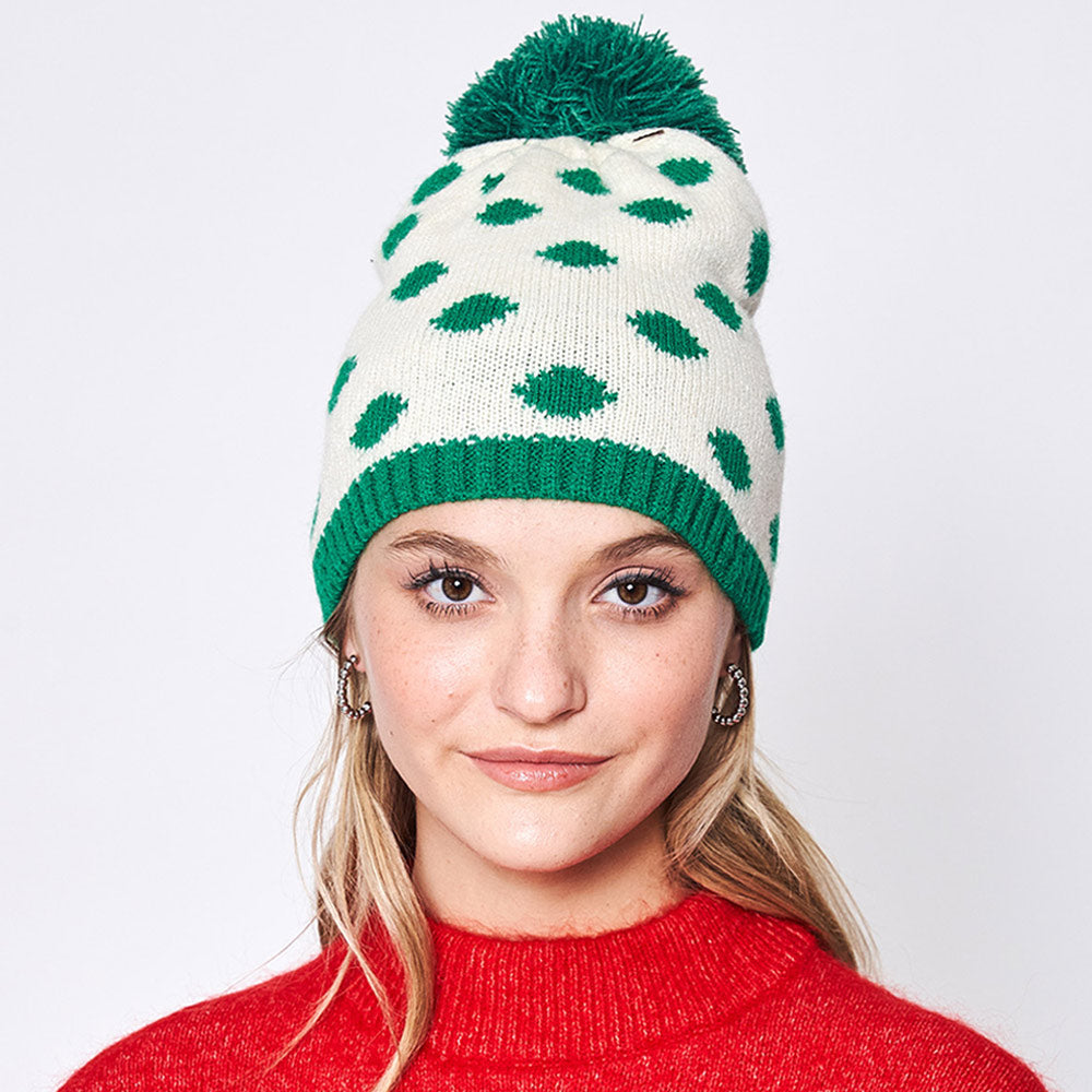 HATEGORY Polka Dot Pom Pom Beanie Hat