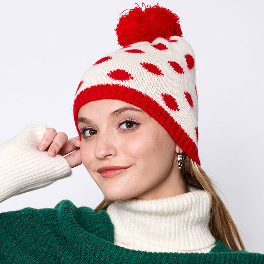 HATEGORY Polka Dot Pom Pom Beanie Hat