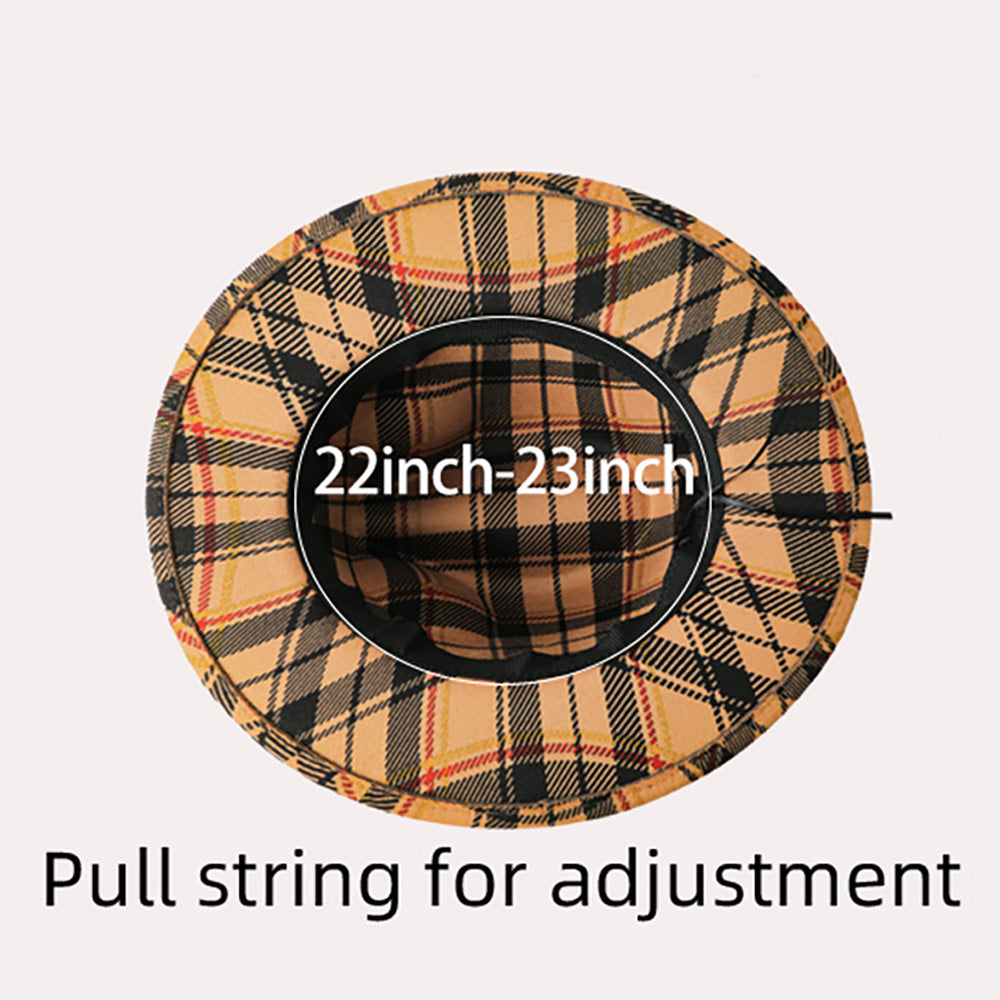HATEGORY Plaid Check Patterned Faux Leather Band Fedora Hat