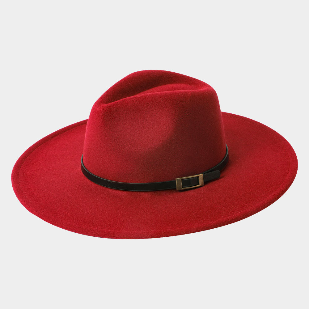 HATEGORY Belt Band Accented Leopard Print Inside Solid Panama Hat