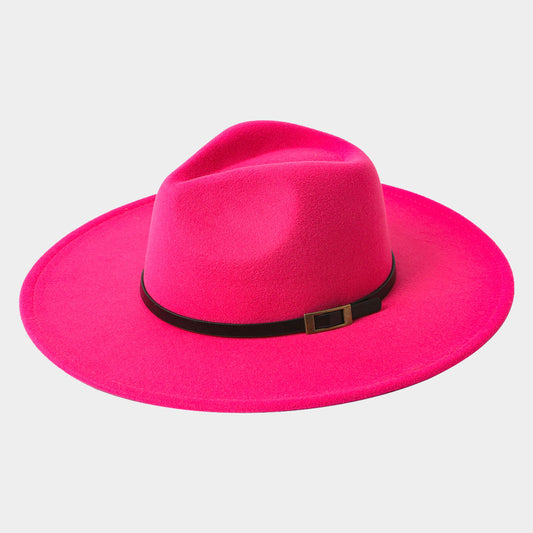 HATEGORY Belt Band Accented Leopard Print Inside Solid Panama Hat