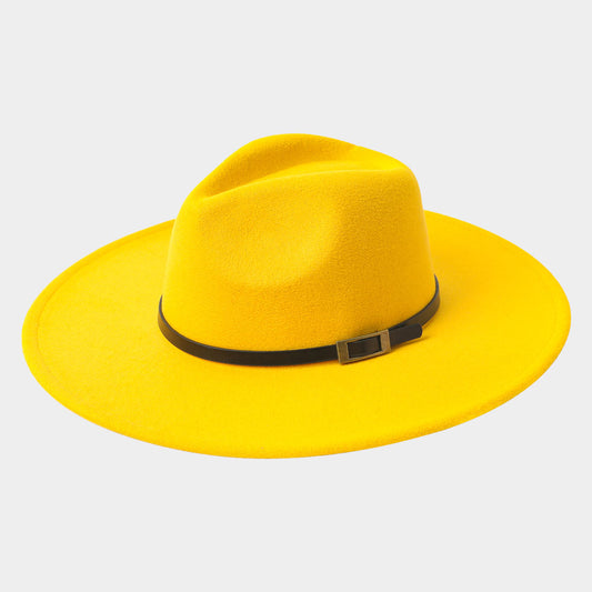 HATEGORY Belt Band Accented Leopard Print Inside Solid Panama Hat