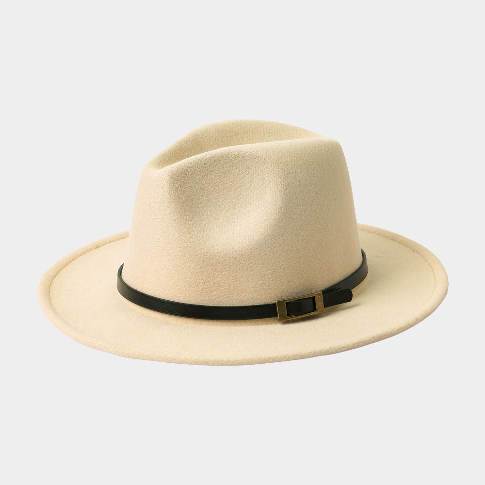 HATEGORY Belt Band Accented Leopard Print Inside Solid Fedora Hat