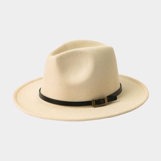HATEGORY Belt Band Accented Leopard Print Inside Solid Fedora Hat