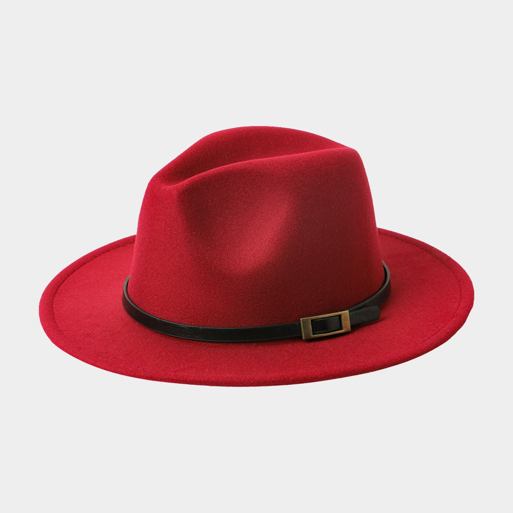 HATEGORY Belt Band Accented Leopard Print Inside Solid Fedora Hat