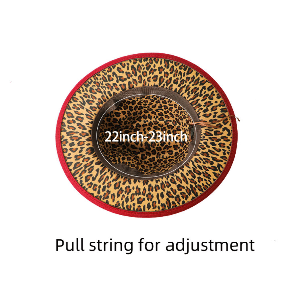 HATEGORY Belt Band Accented Leopard Print Inside Solid Fedora Hat