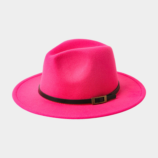HATEGORY Belt Band Accented Leopard Print Inside Solid Fedora Hat