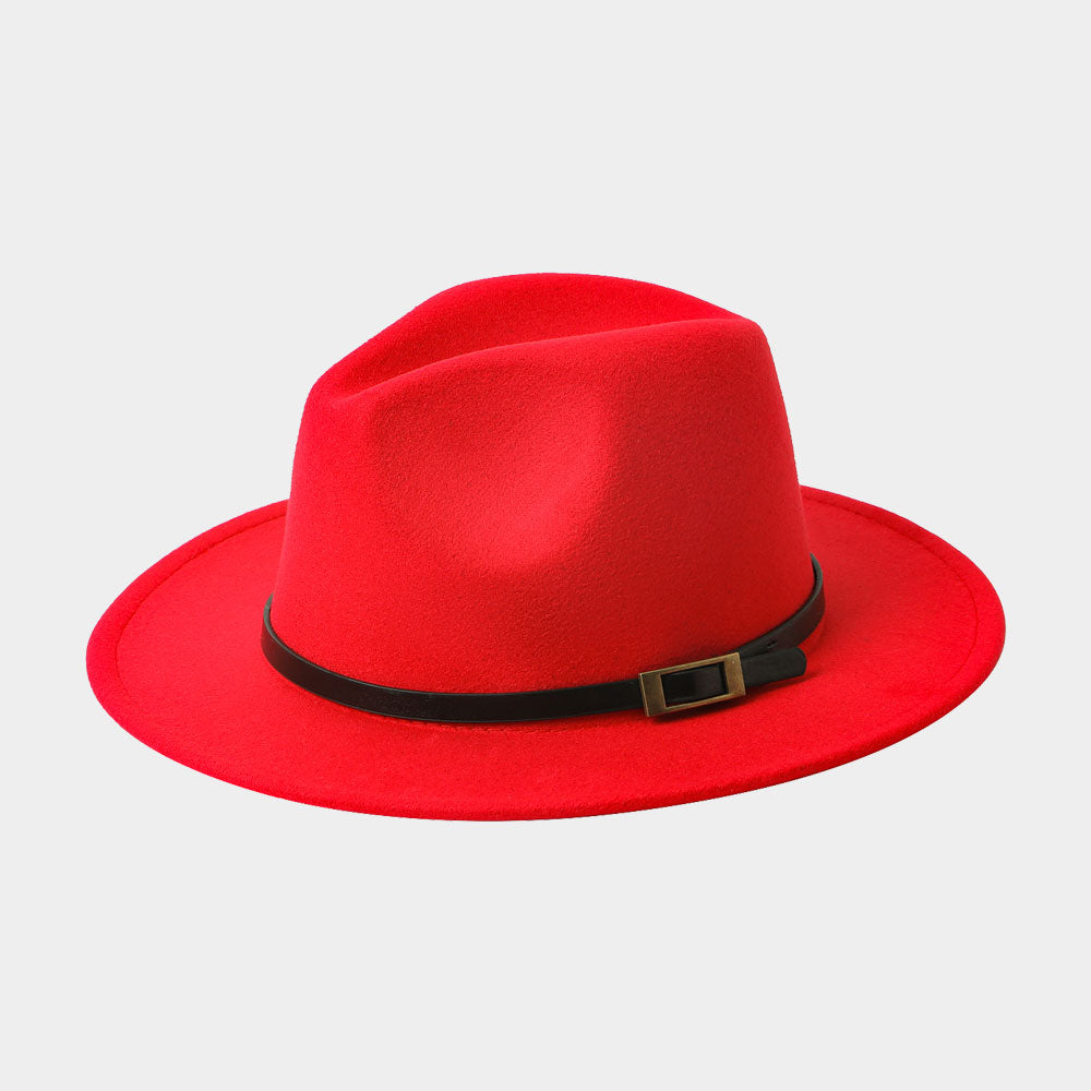 HATEGORY Belt Band Accented Leopard Print Inside Solid Fedora Hat