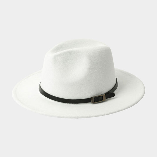 HATEGORY Belt Band Accented Leopard Print Inside Solid Fedora Hat