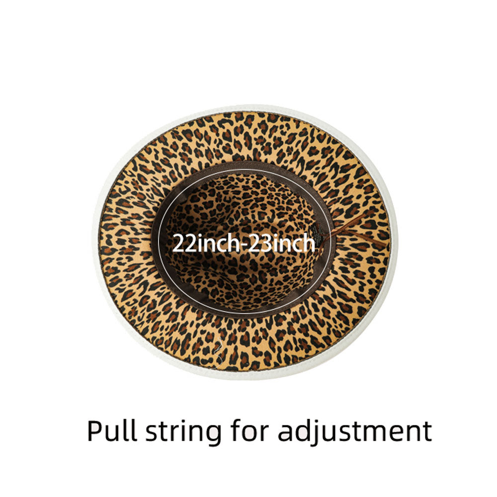 HATEGORY Belt Band Accented Leopard Print Inside Solid Fedora Hat