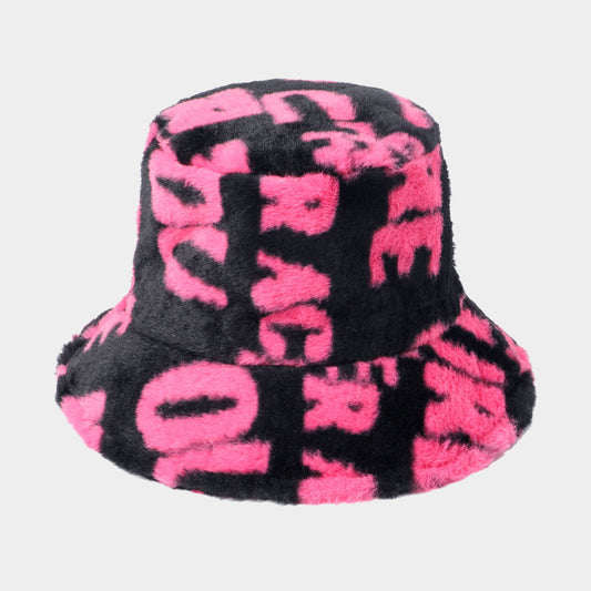 HATEGORY Patterned Faux Fur Bucket Hat