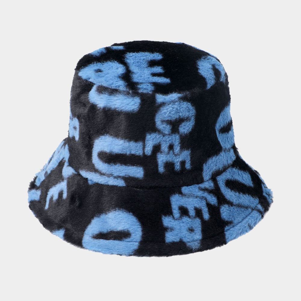 HATEGORY Patterned Faux Fur Bucket Hat