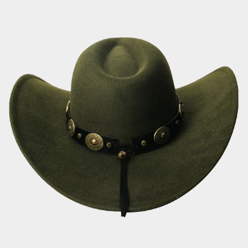 HATEGORY Faux Leather Band Solid Cowboy Hat