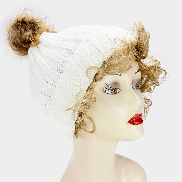 HATEGORY Knit beanie hat with pom pom