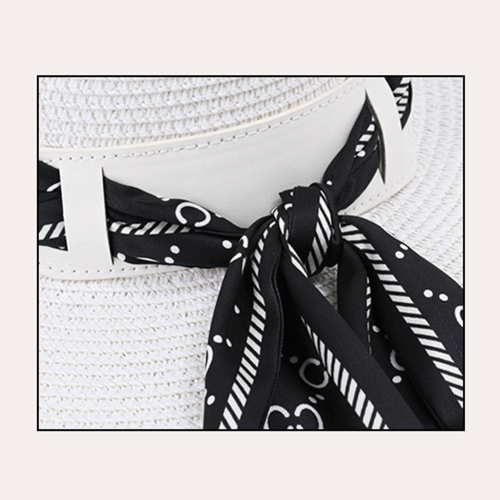 HATEGORY Patterned Scarf Band Straw Sun Hat