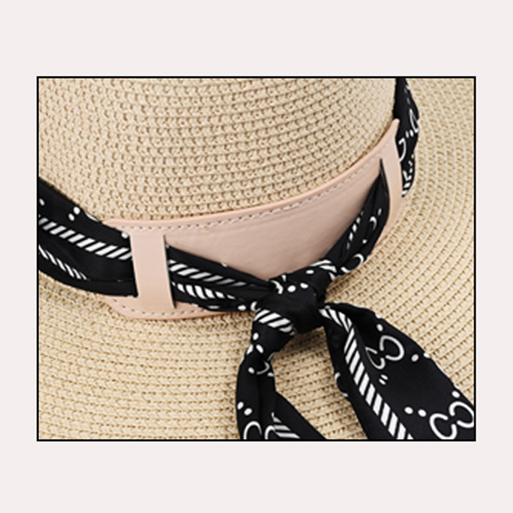 HATEGORY Patterned Scarf Band Straw Sun Hat