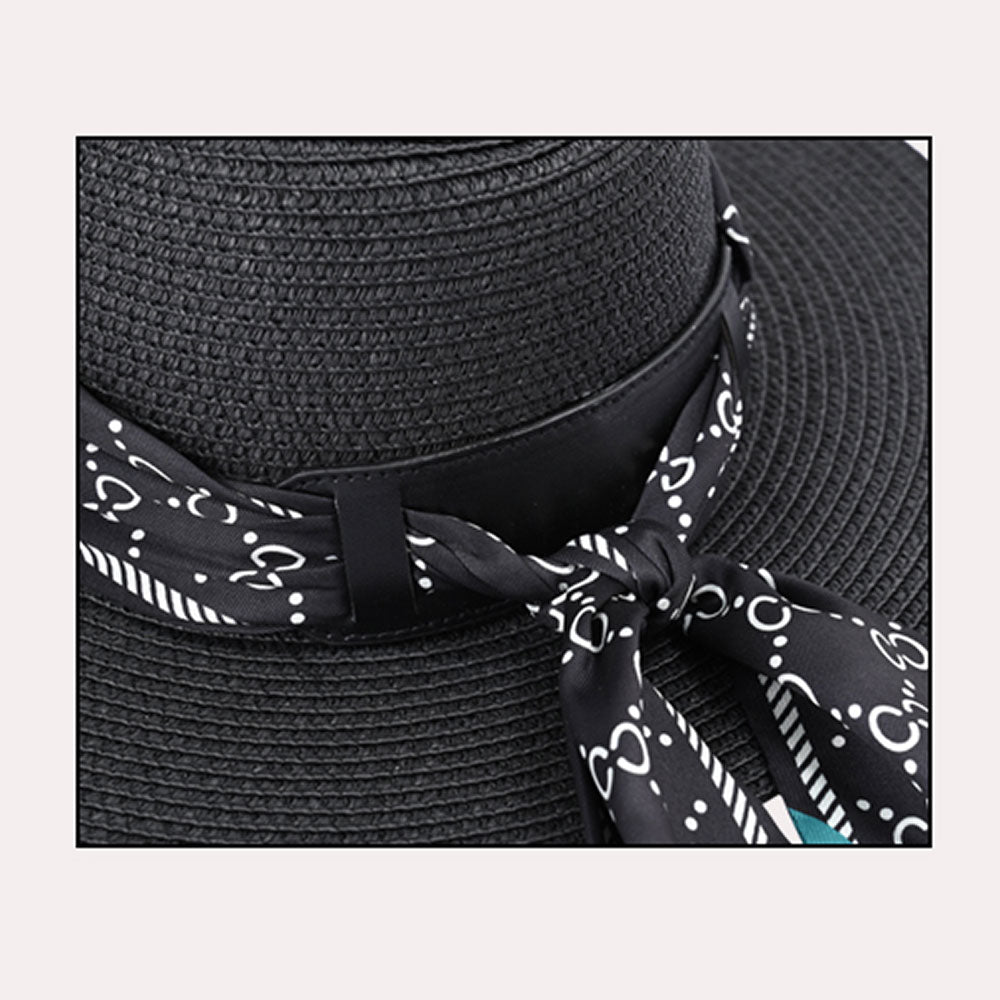 HATEGORY Patterned Scarf Band Straw Sun Hat