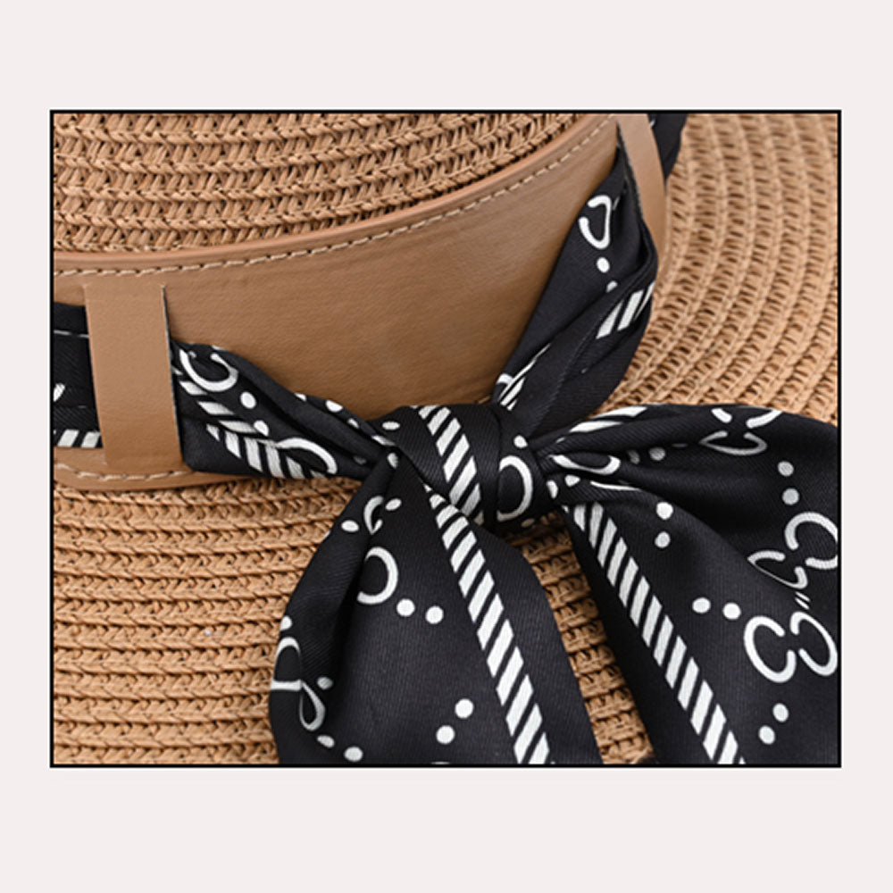 HATEGORY Patterned Scarf Band Straw Sun Hat