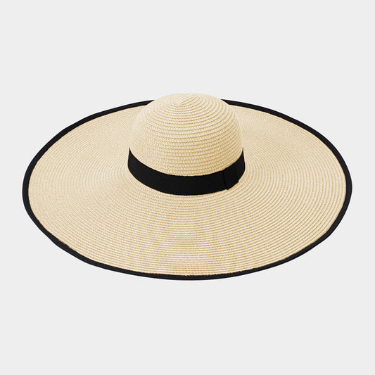 HATEGORY Black Trimmed Straw Sun Hat