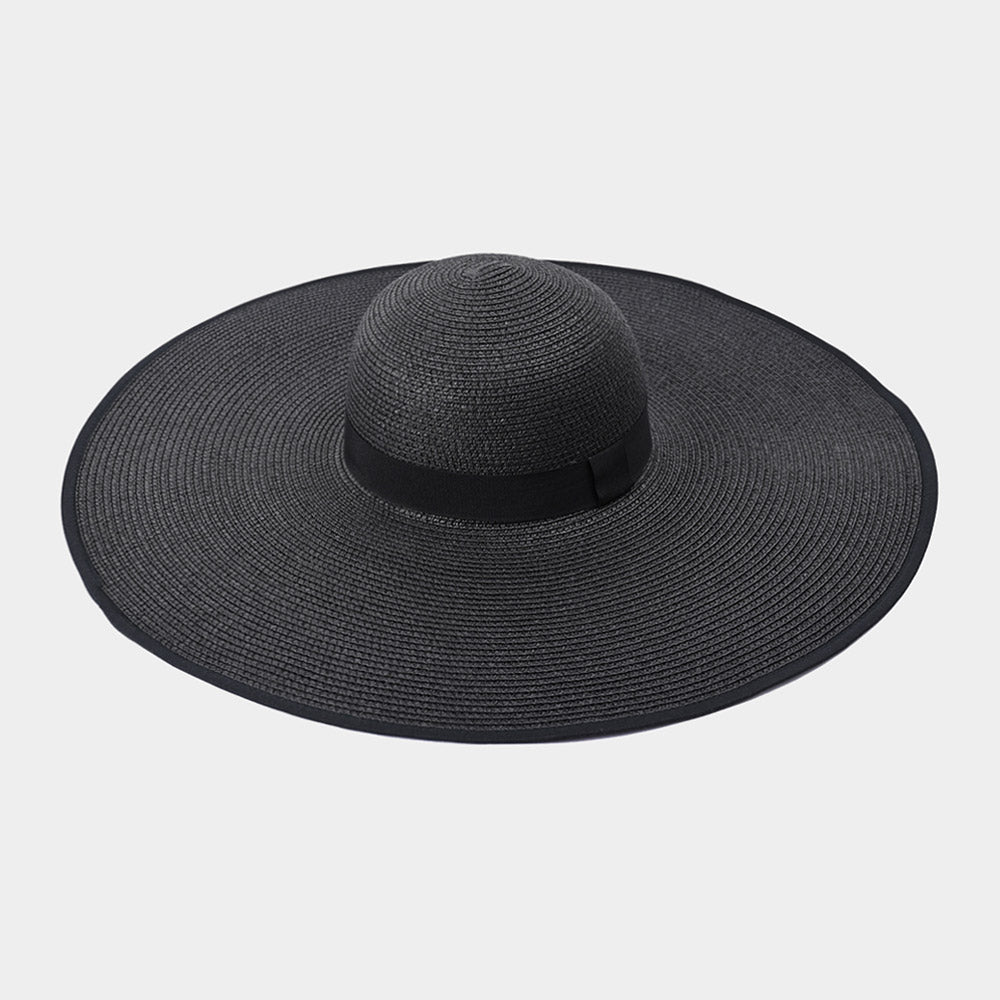 HATEGORY Black Trimmed Straw Sun Hat