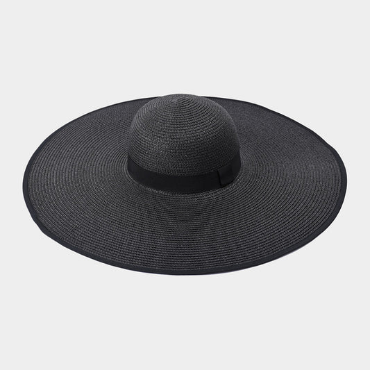 HATEGORY Black Trimmed Straw Sun Hat