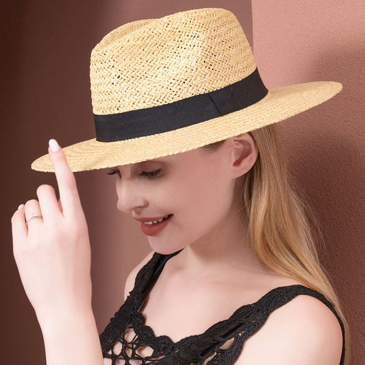 HATEGORY Black Band Straw Panama Sun Hat