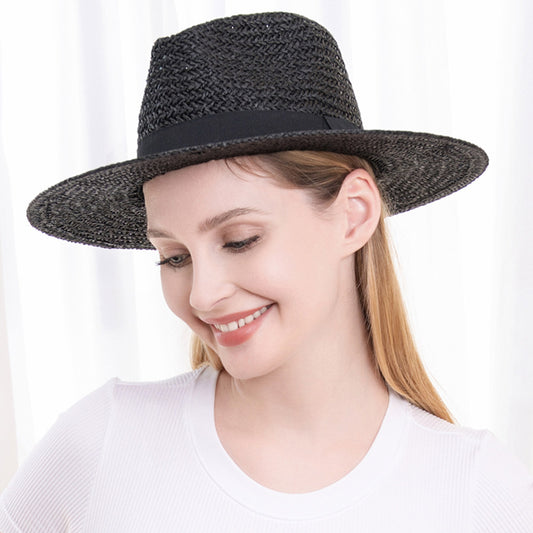 HATEGORY Black Band Straw Panama Sun Hat