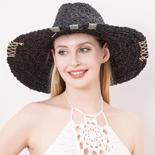 HATEGORY Raffia Pointed Straw Sun Hat