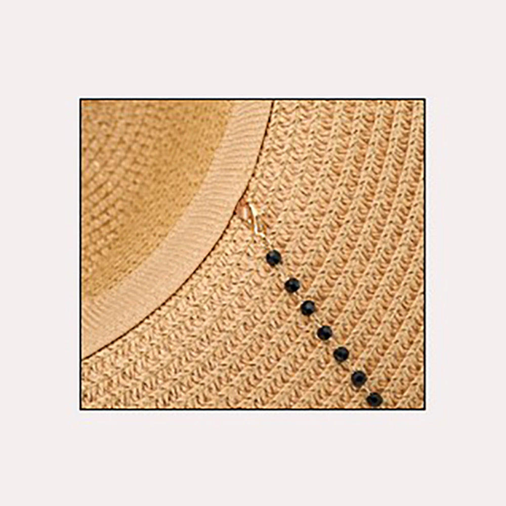 HATEGORY Beaded Chin Tie Straw Sun Hat