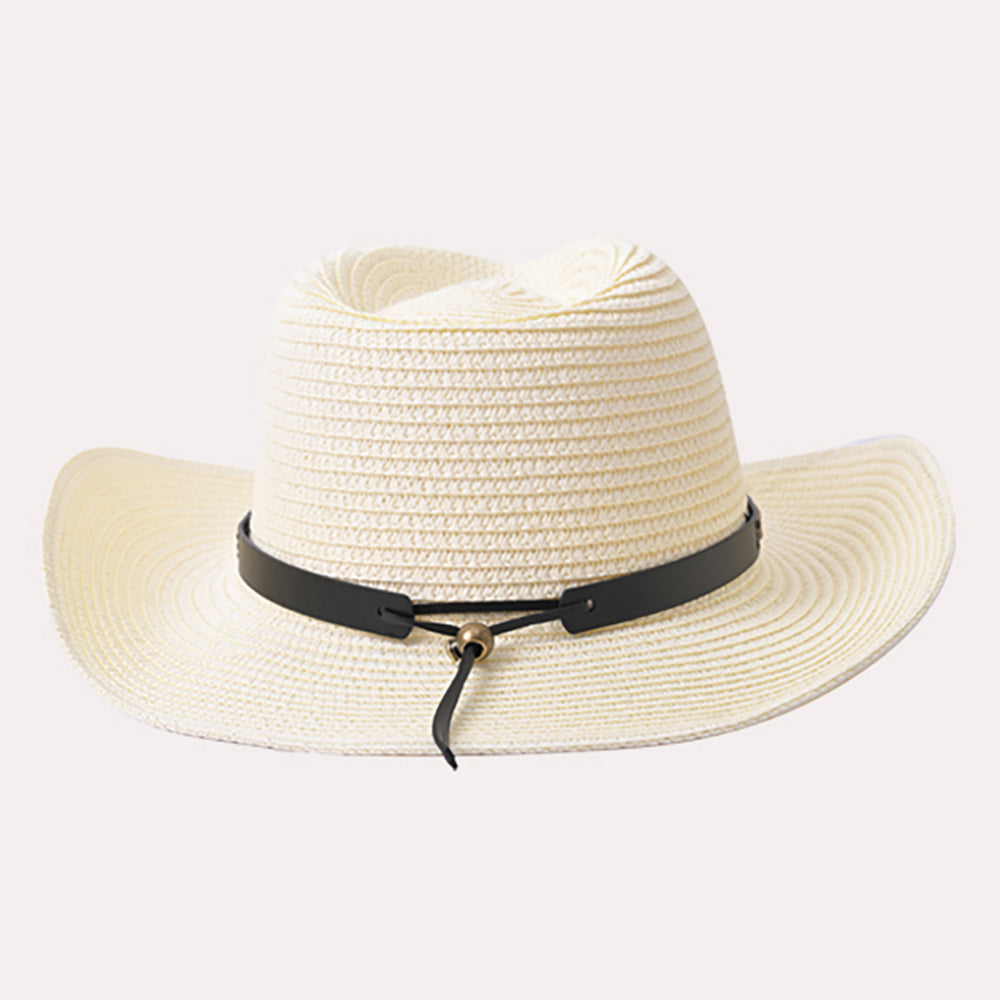 HATEGORY Faux Leather Band Straw Panama Sun Hat