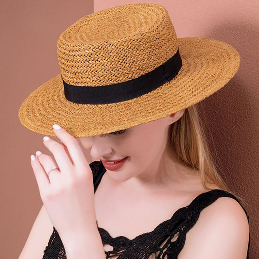 HATEGORY Black Band Straw Sun Hat