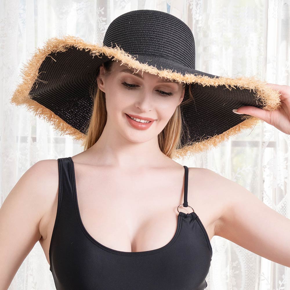 HATEGORY Frayed Edge Straw Floppy Sun Hat
