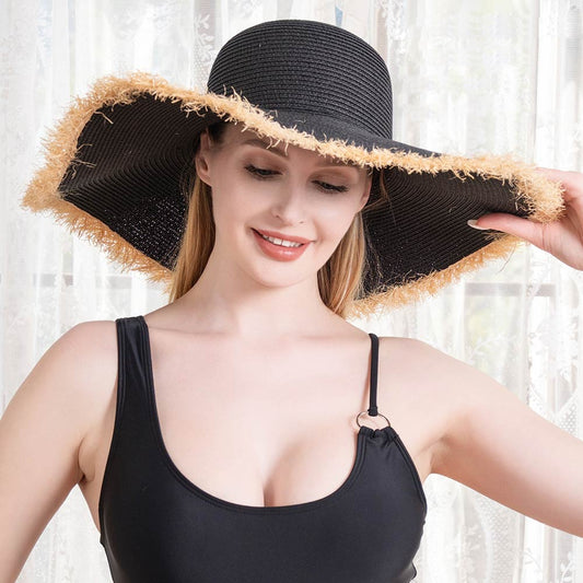 HATEGORY Frayed Edge Straw Floppy Sun Hat