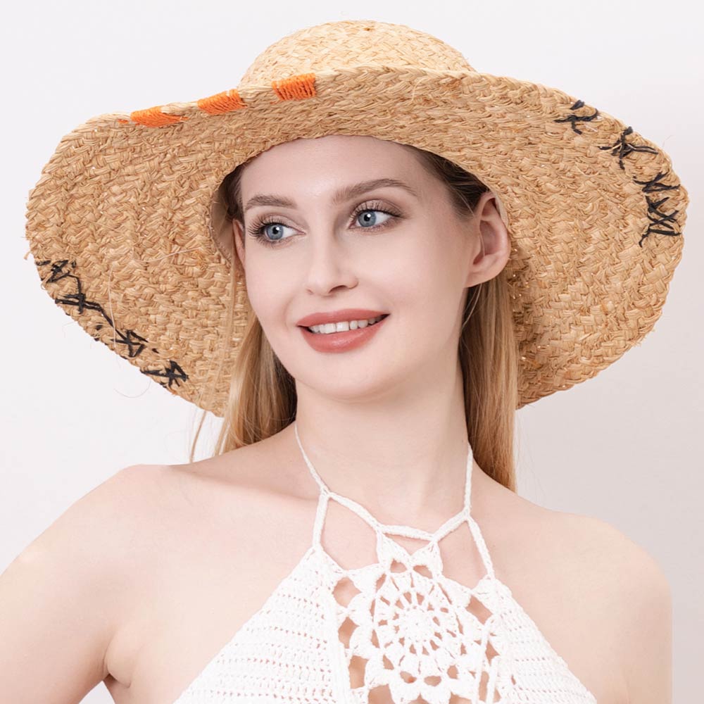 HATEGORY Color Edged Straw Floppy Sun Hat