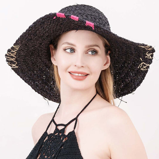HATEGORY Color Edged Straw Floppy Sun Hat
