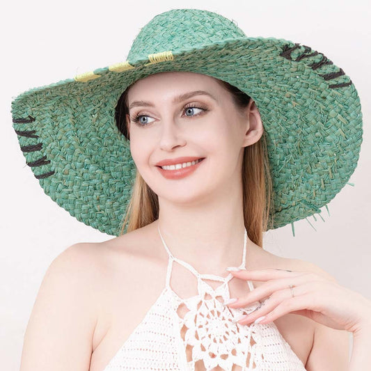 HATEGORY Color Edged Straw Floppy Sun Hat