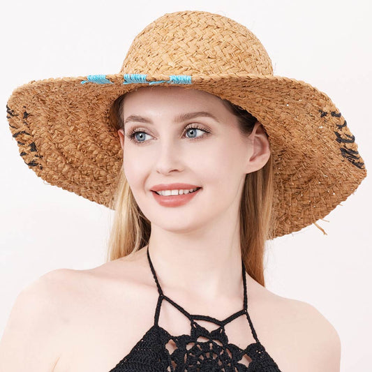 HATEGORY Color Edged Straw Floppy Sun Hat