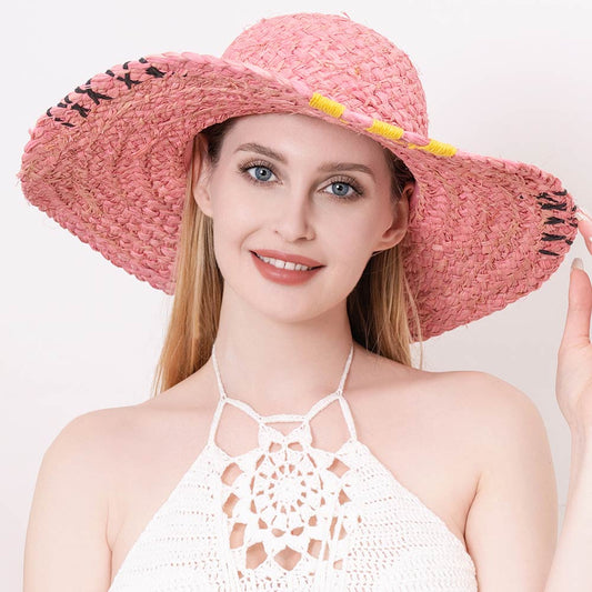 HATEGORY Color Edged Straw Floppy Sun Hat