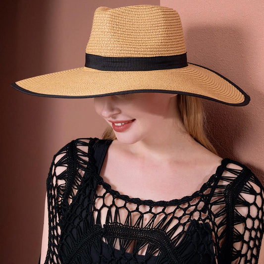 HATEGORY Black Band Trimmed Straw Sun Hat