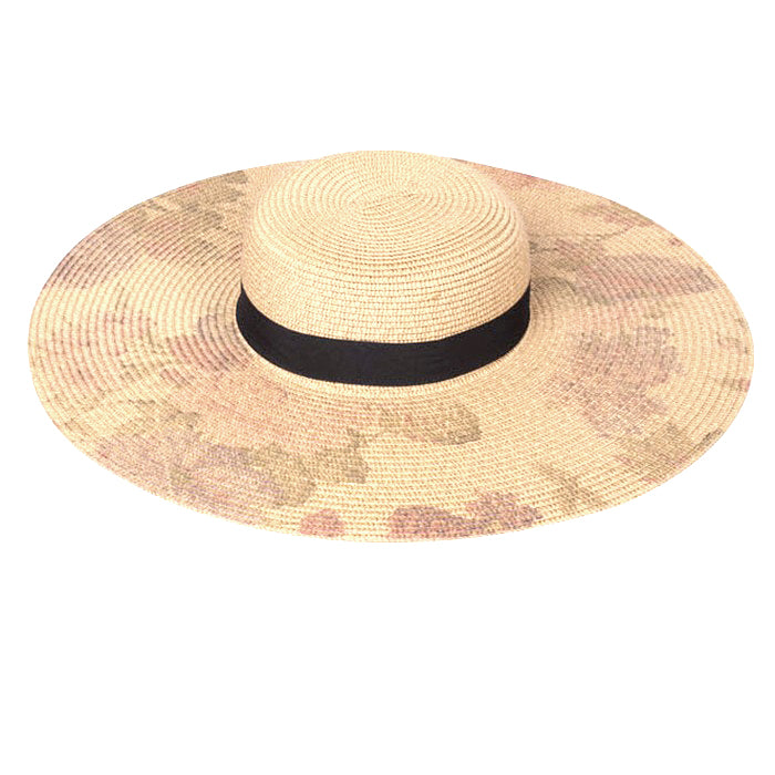 HATEGORY Flower print paper straw floppy sun hat