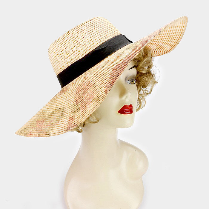 HATEGORY Flower print paper straw floppy sun hat
