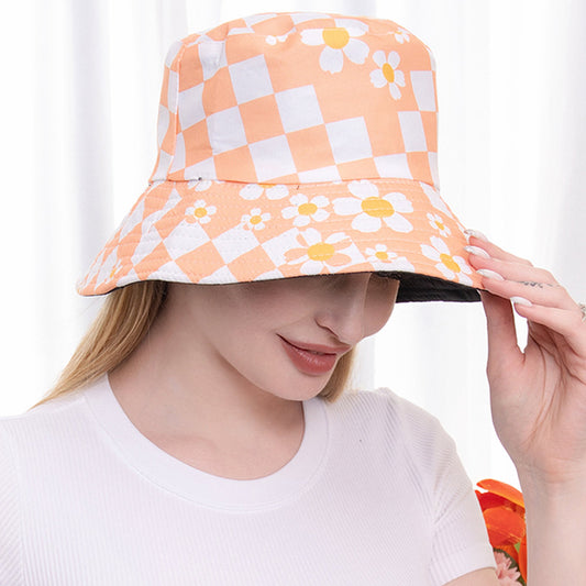 HATEGORY Flower Pointed Checkerboard Patterned Bucket Hat