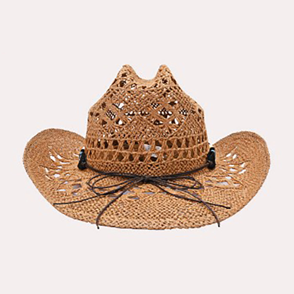 HATEGORY Natural Stone Wood Accented Straw Cowboy Sun Hat