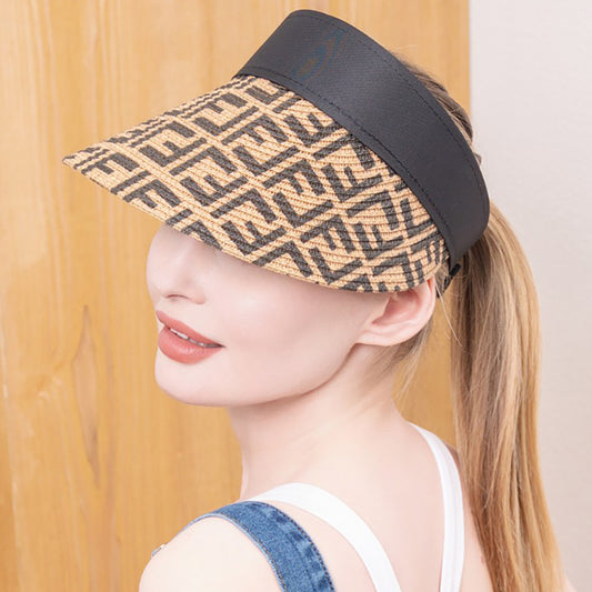 HATEGORY Patterned Straw Visor Sun Hat