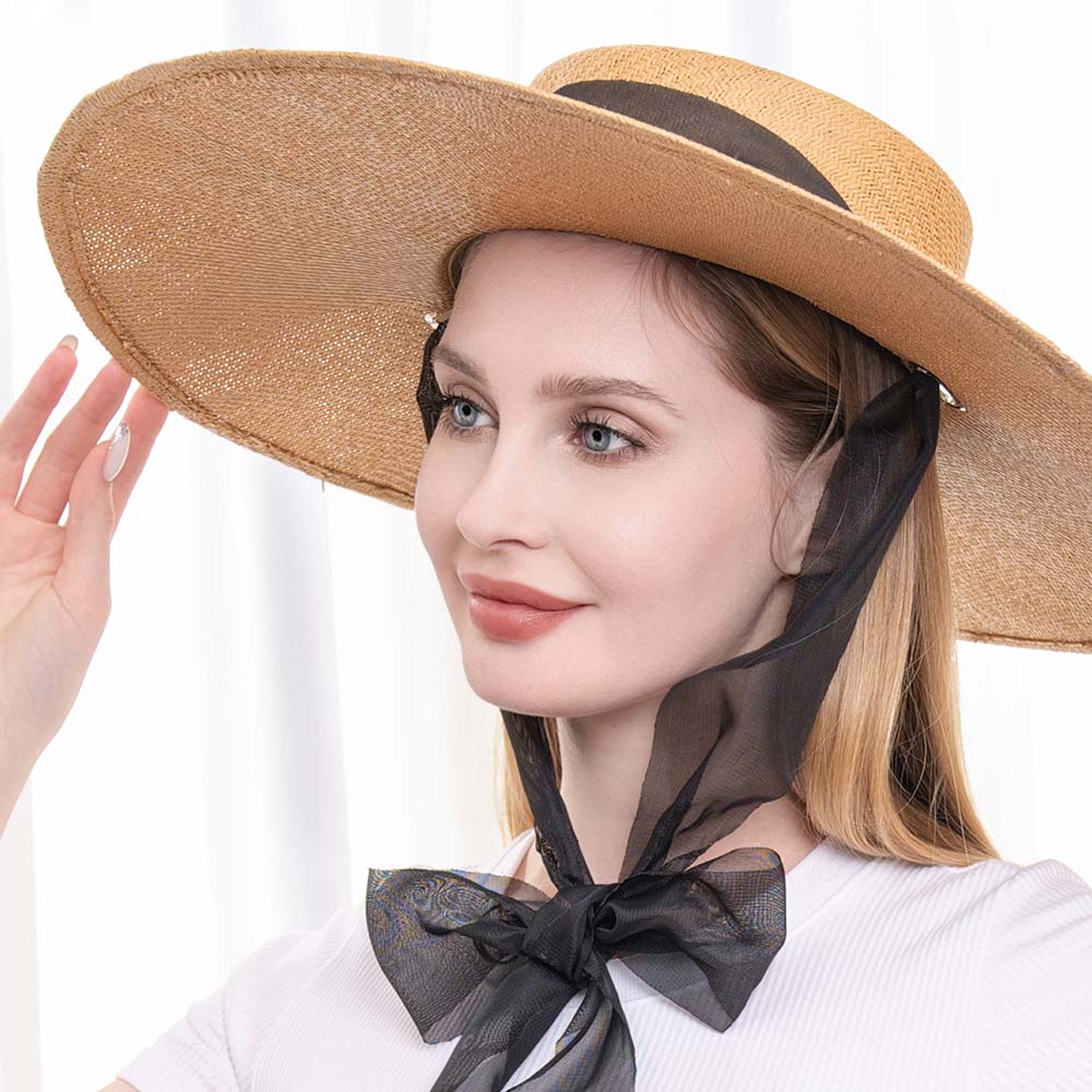 HATEGORY Mesh Ribbon Straw Floppy Sun Hat