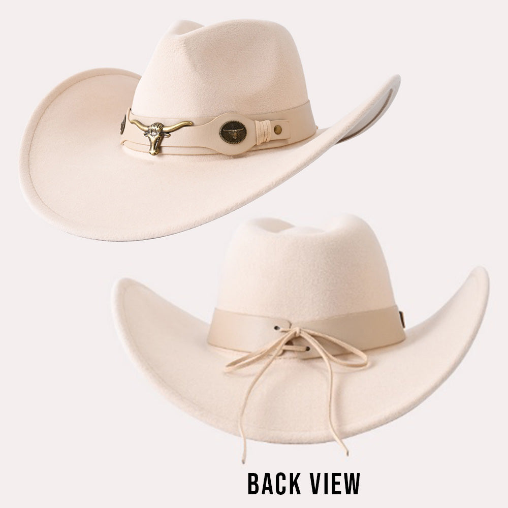 HATEGORY Steer Head Pointed Cowboy Fedora Panama Hat