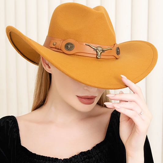 HATEGORY Steer Head Pointed Cowboy Fedora Panama Hat