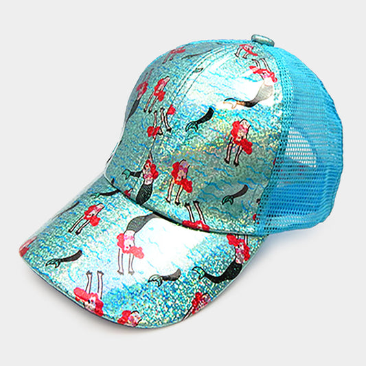 HATEGORY Mermaid Pattern Mesh Back Baseball Cap