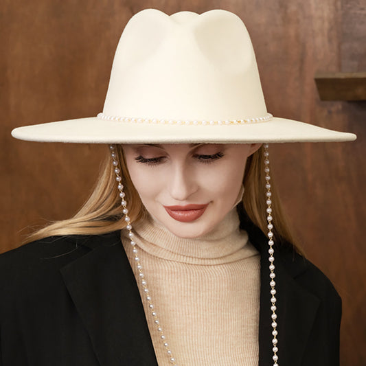 HATEGORY Pearl Solid Fedora Panama Hat